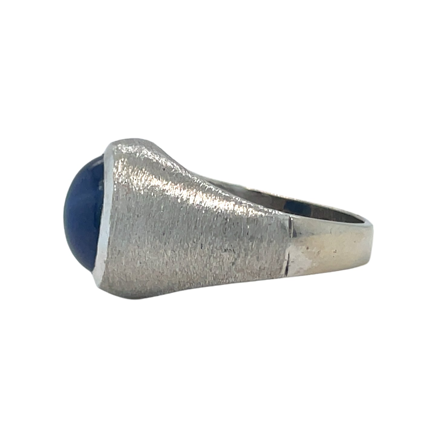 9 x 7mm Oval Blue Star Sapphire Ring Satin Finish