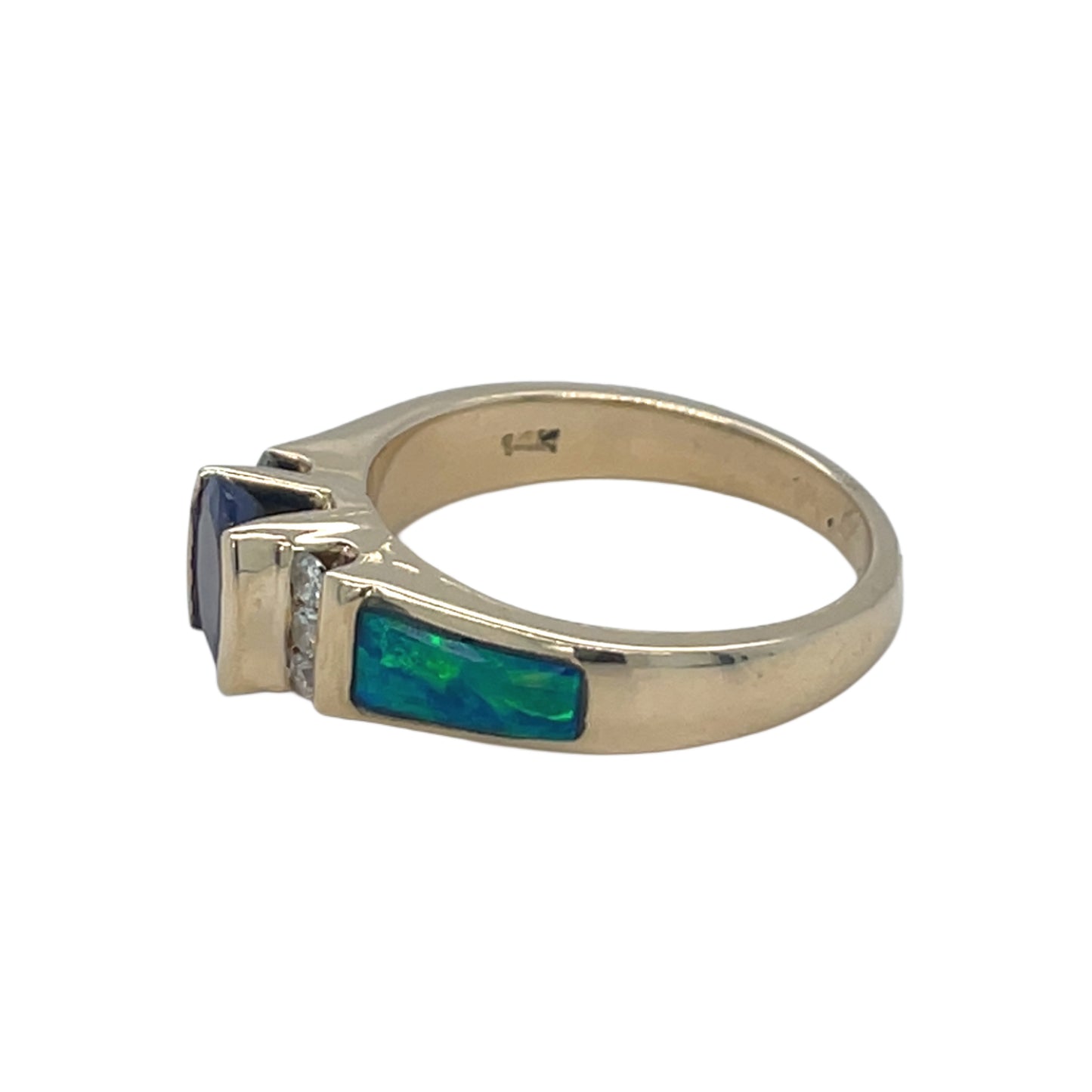 Australian Opal, Tanzanite & Diamond Ring