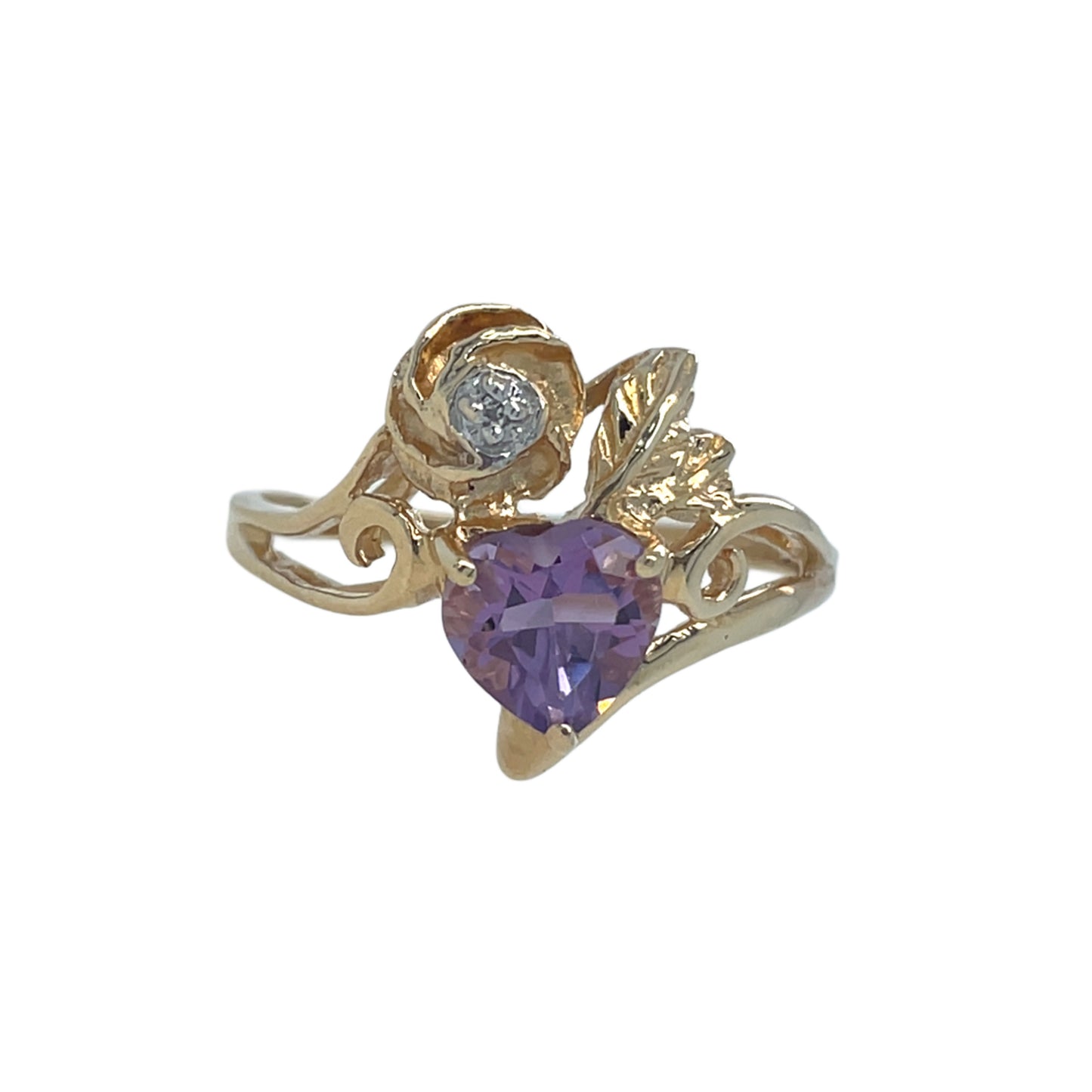 Heartshape Amethyst & 1 Diamond Ring