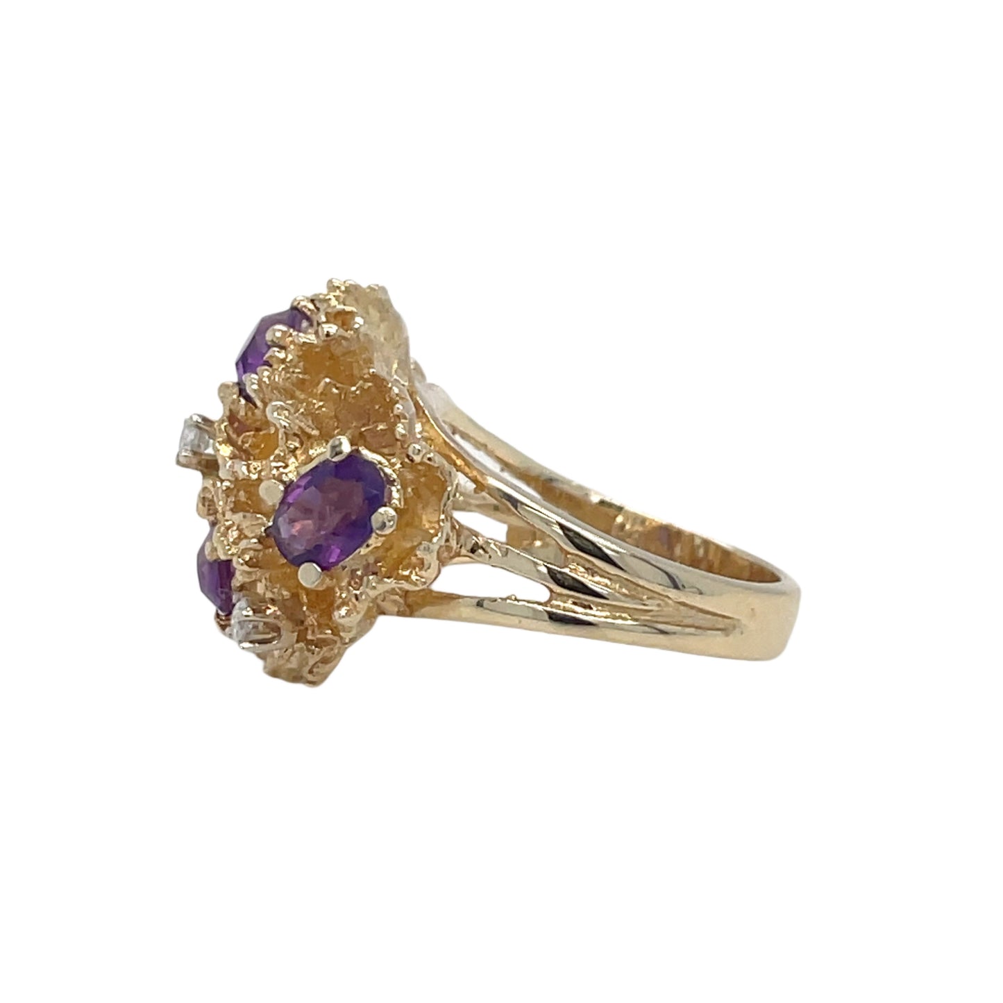 4 Oval Amethyst & 3 Diamond Custom Ring