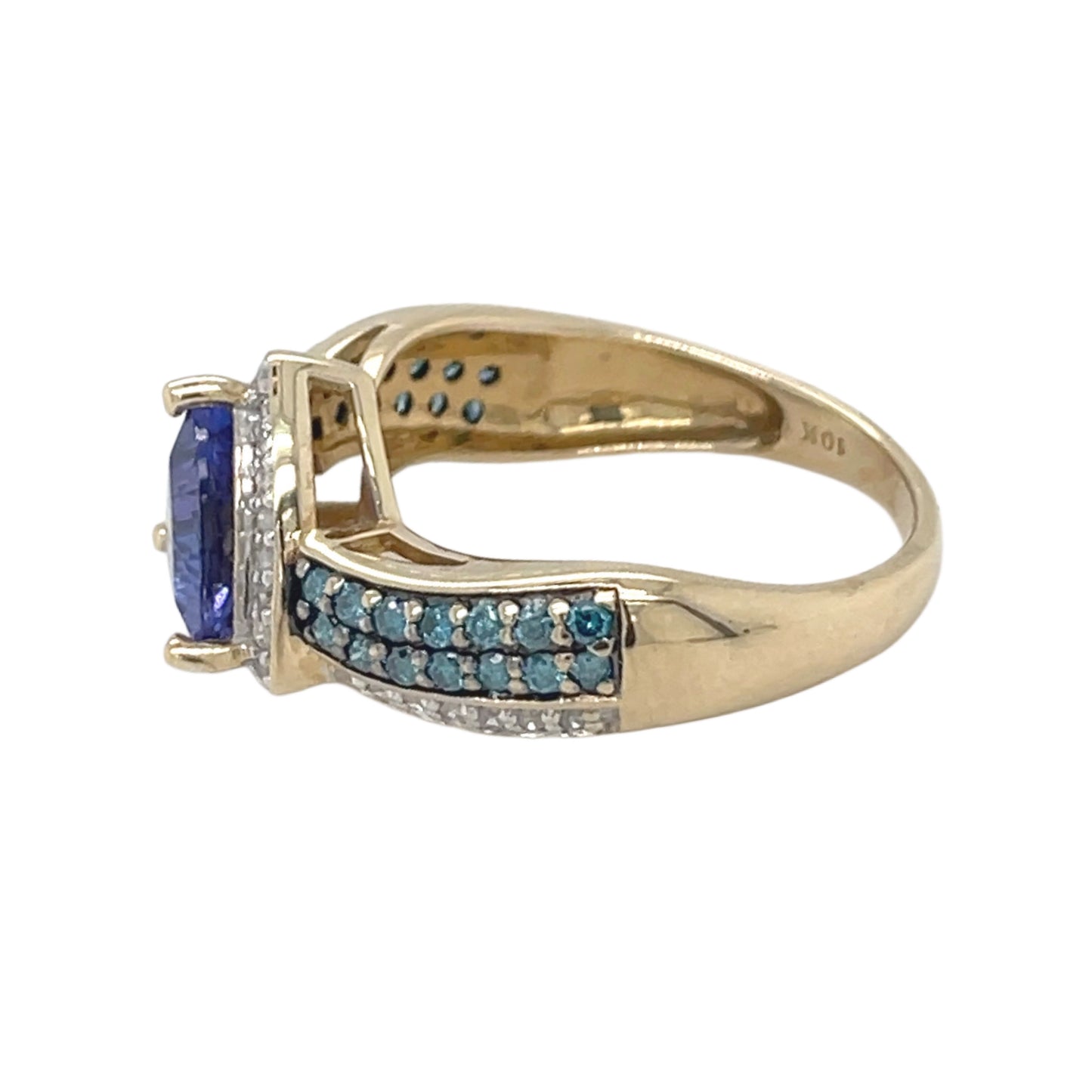 Created Tanzanite w/Blue & White Diamonds Ring