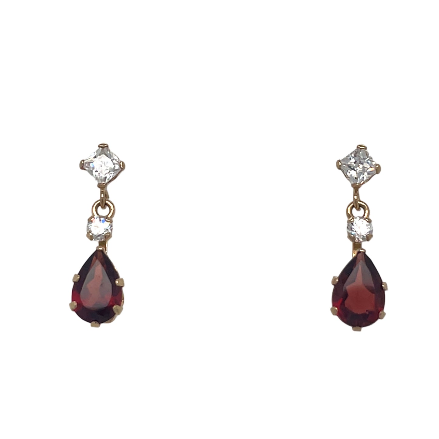 Pearshape Garnet & CZ Dangle Earrings