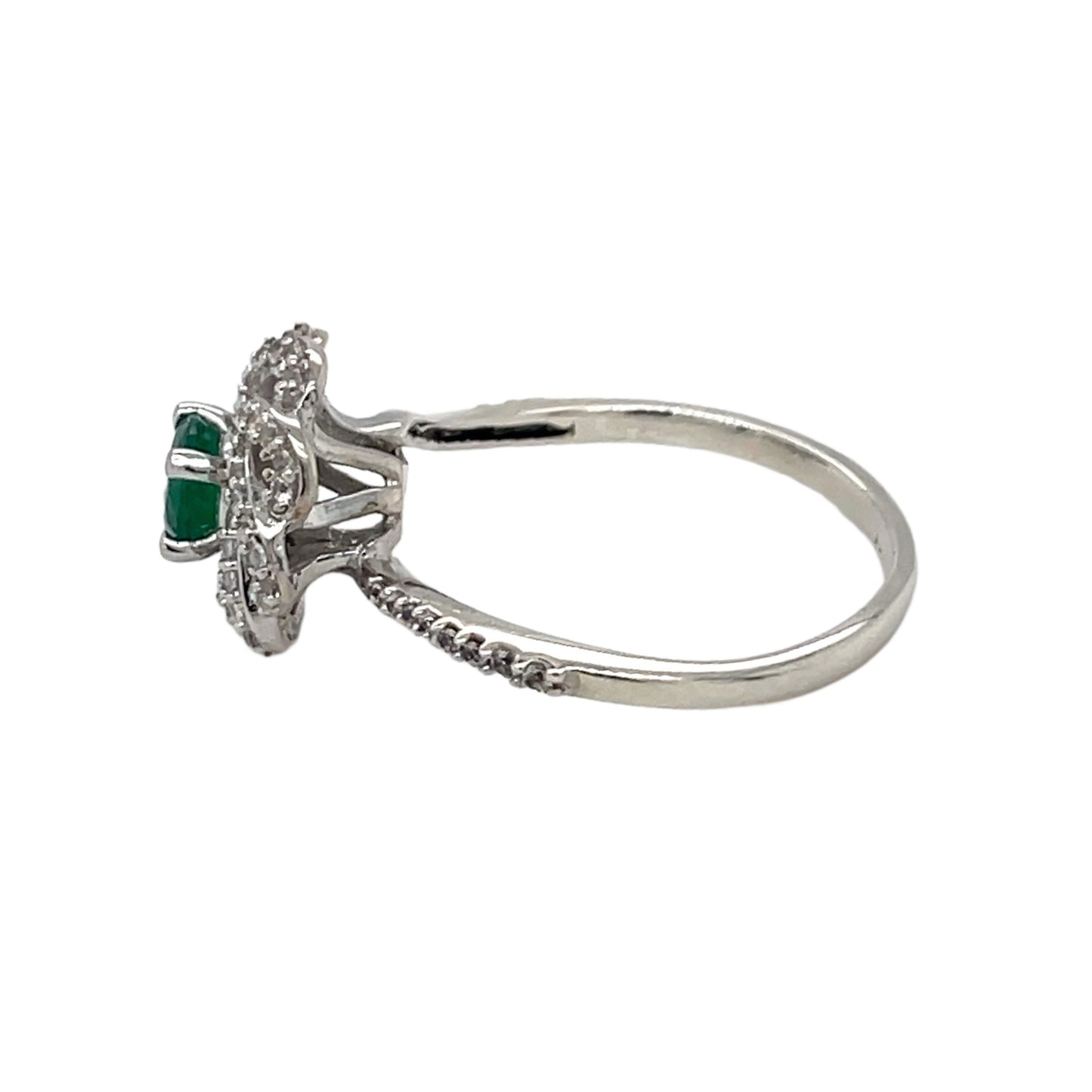 Round Emerald & Diamond Swirl Ring