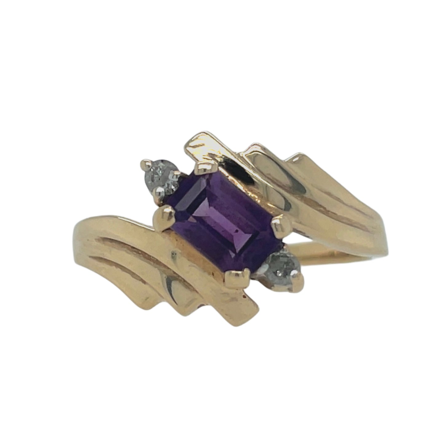 Emerald Cut Amethyst & 2 Diamond Ring