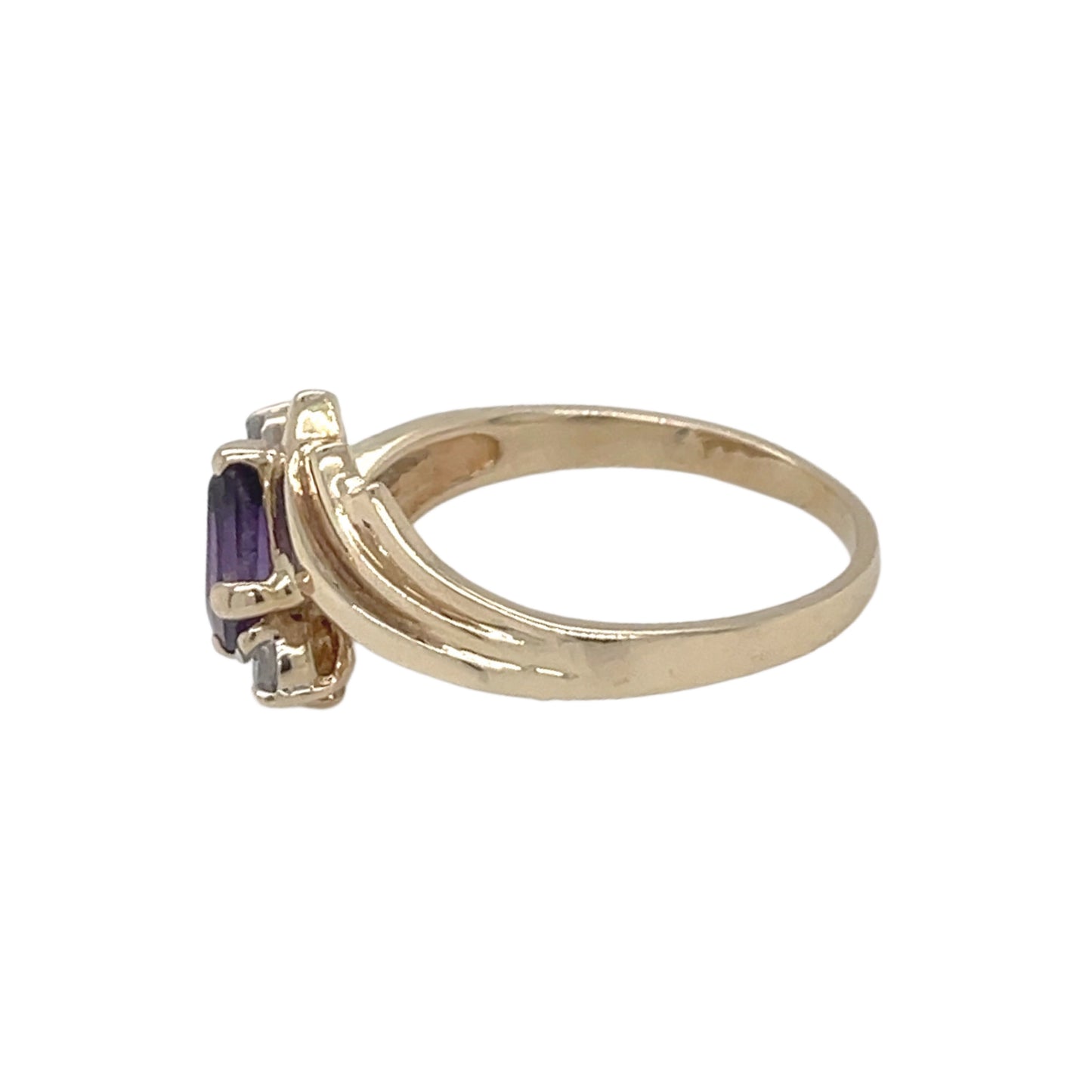 Emerald Cut Amethyst & 2 Diamond Ring