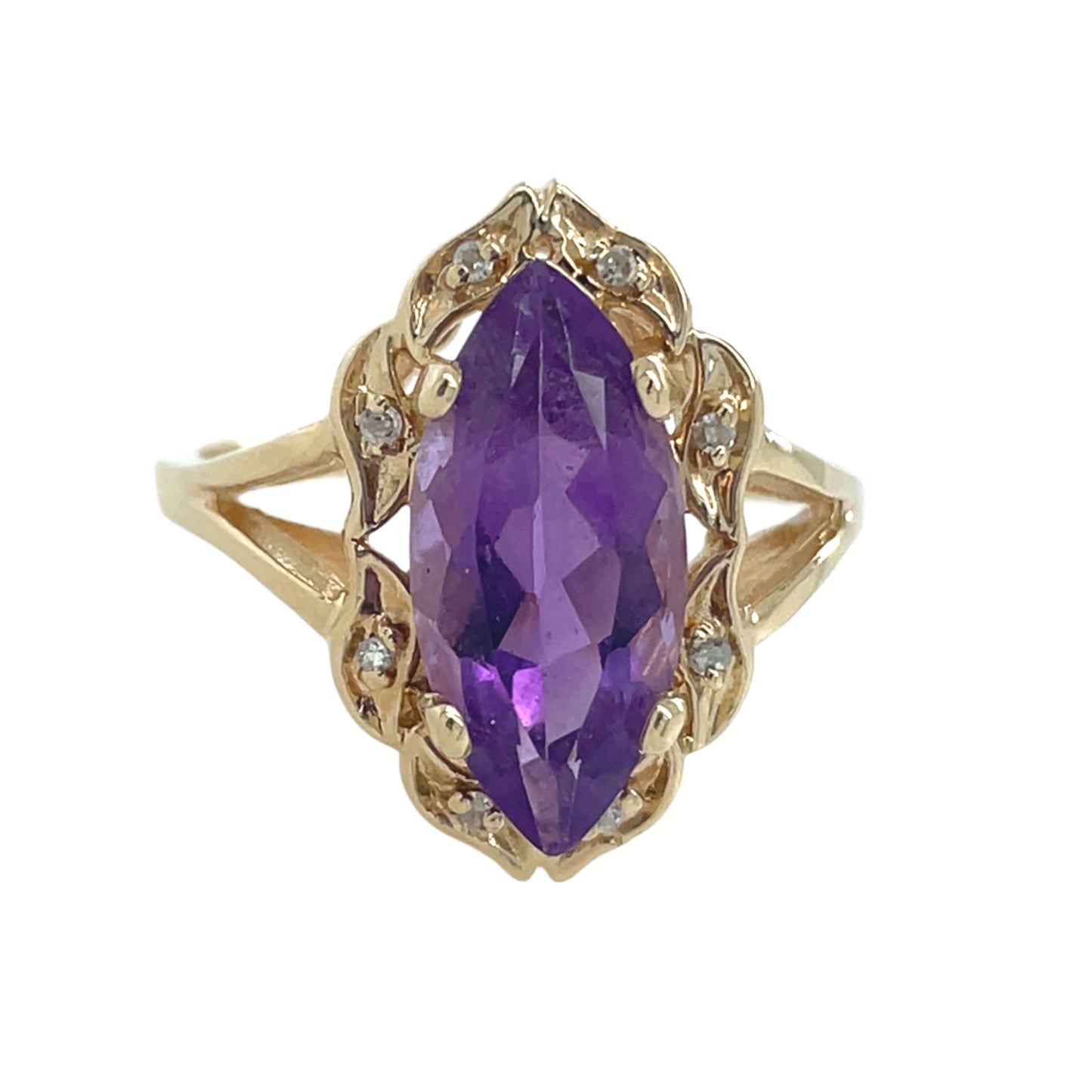 Marquise Amethyst & 8 Diamond Ring