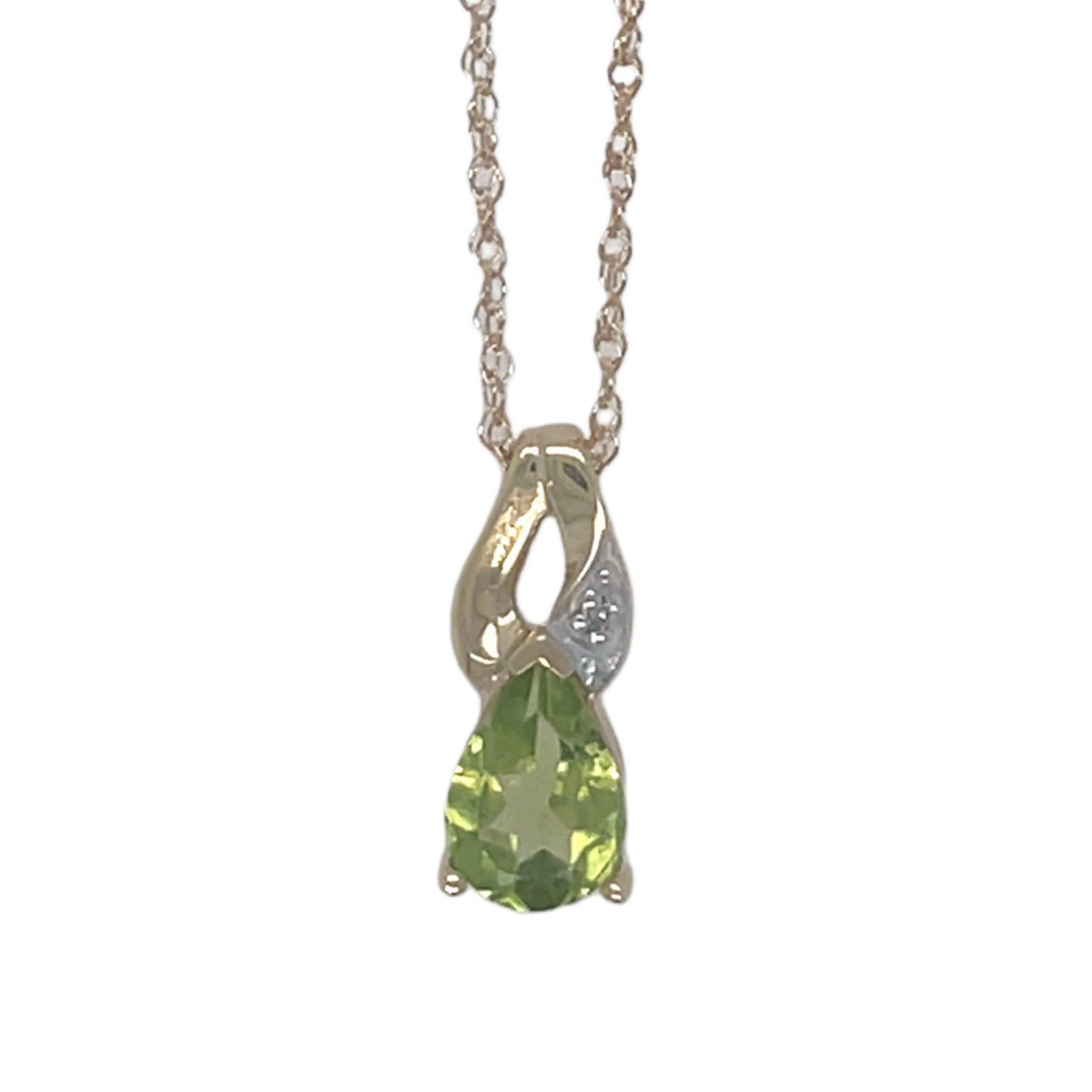 Pearshape Peridot & Diamond Pendant 18"