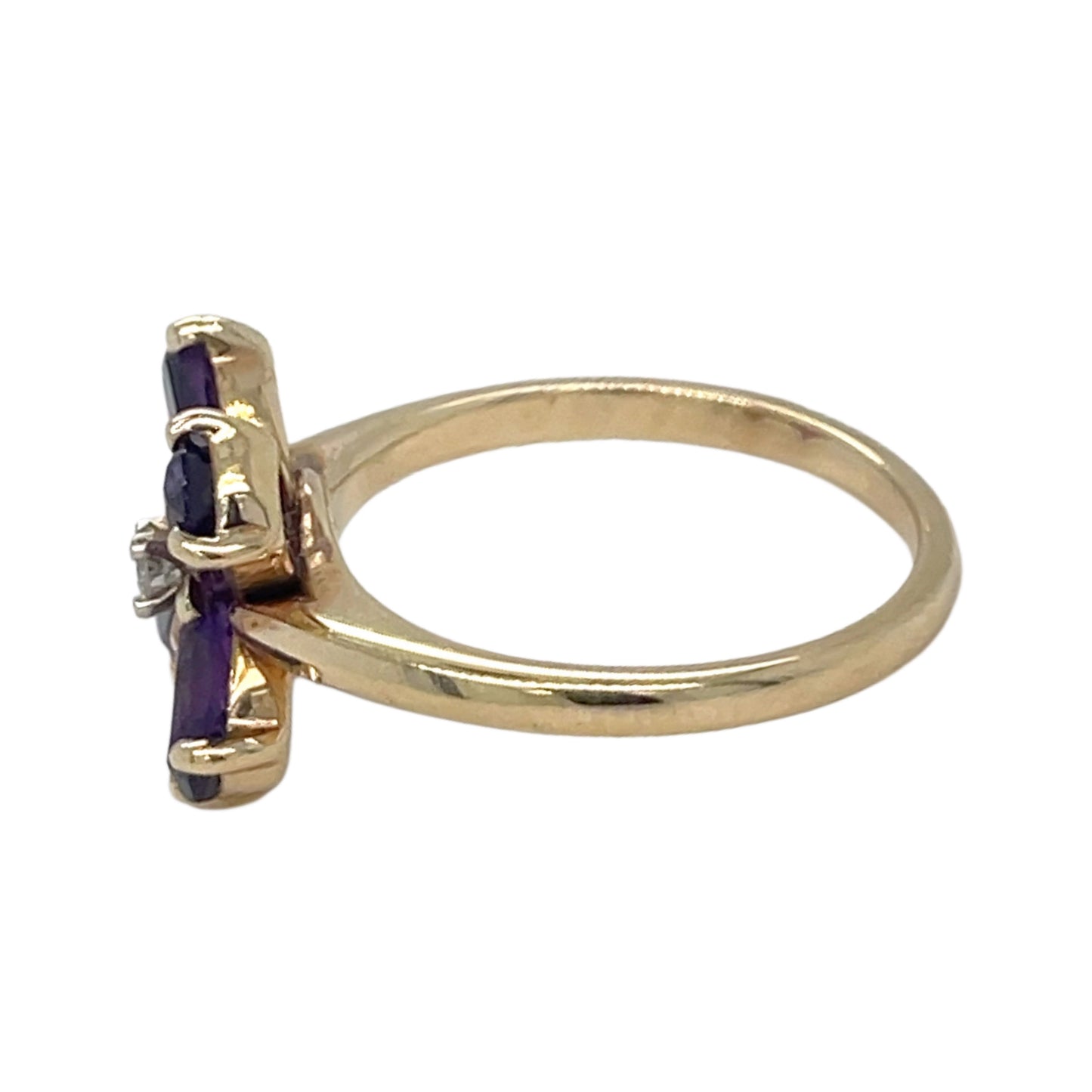 4 Amethyst & 1 Diamond Flower Ring