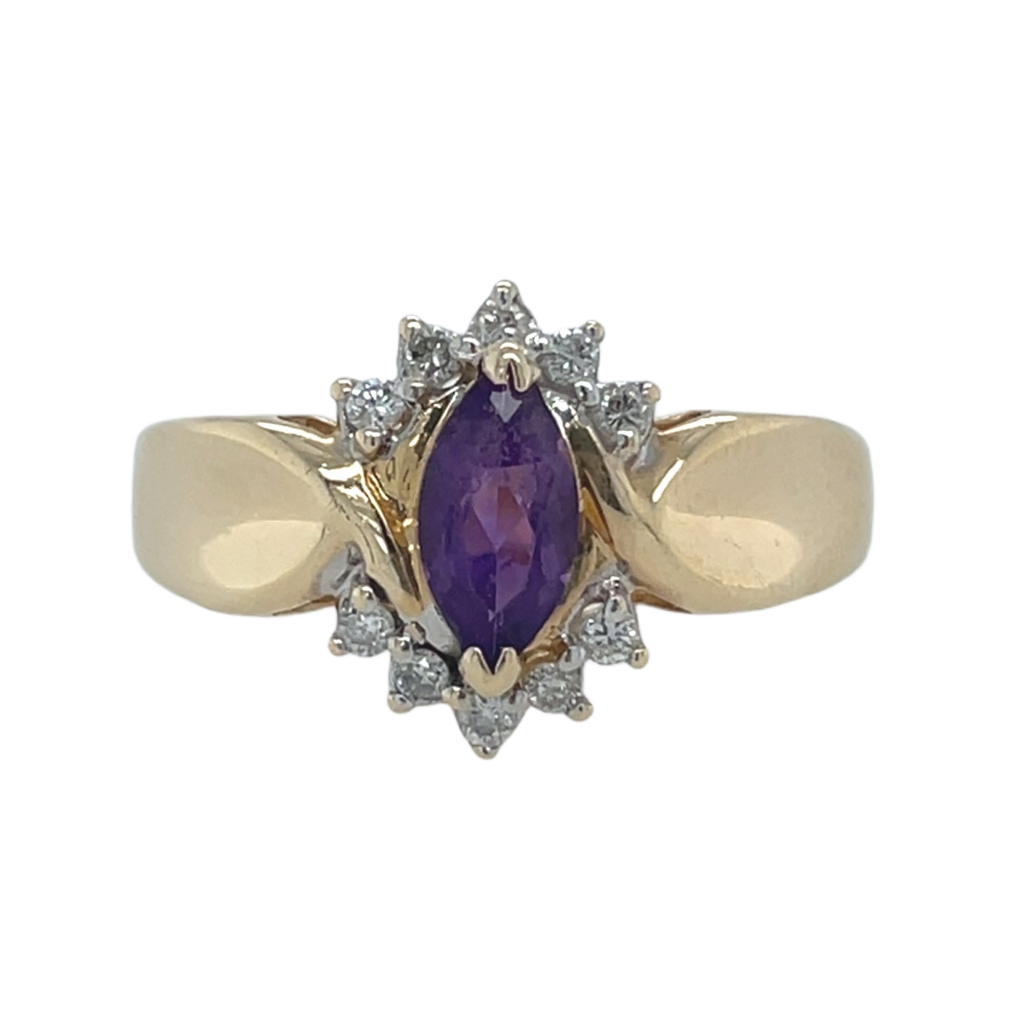 Marquise Amethyst & 10 Diamond Ring