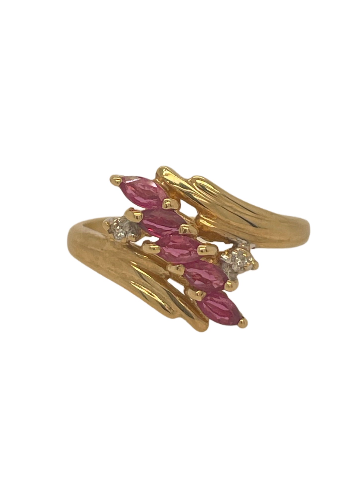 5 Marquise Ruby and Diamond By Pass Ring