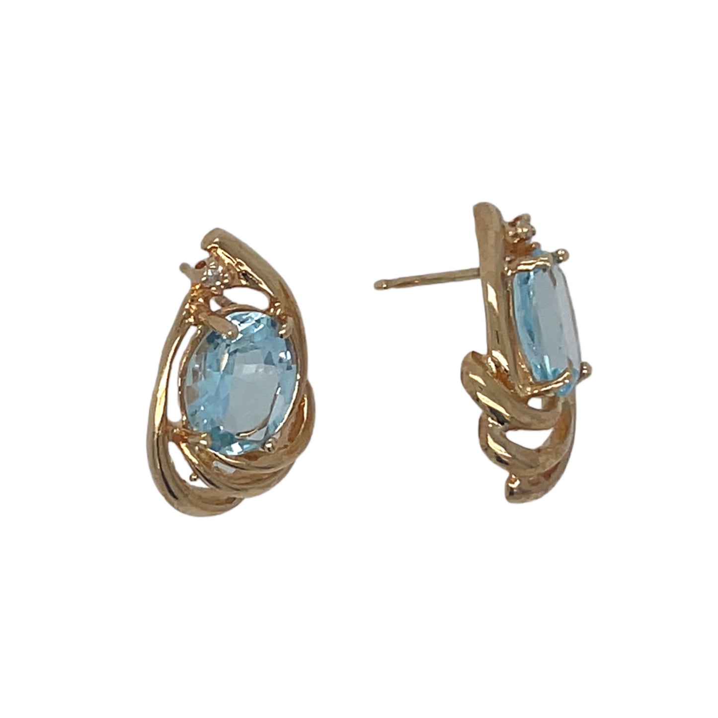 Oval Blue Topaz & 2 Diamond Earrings