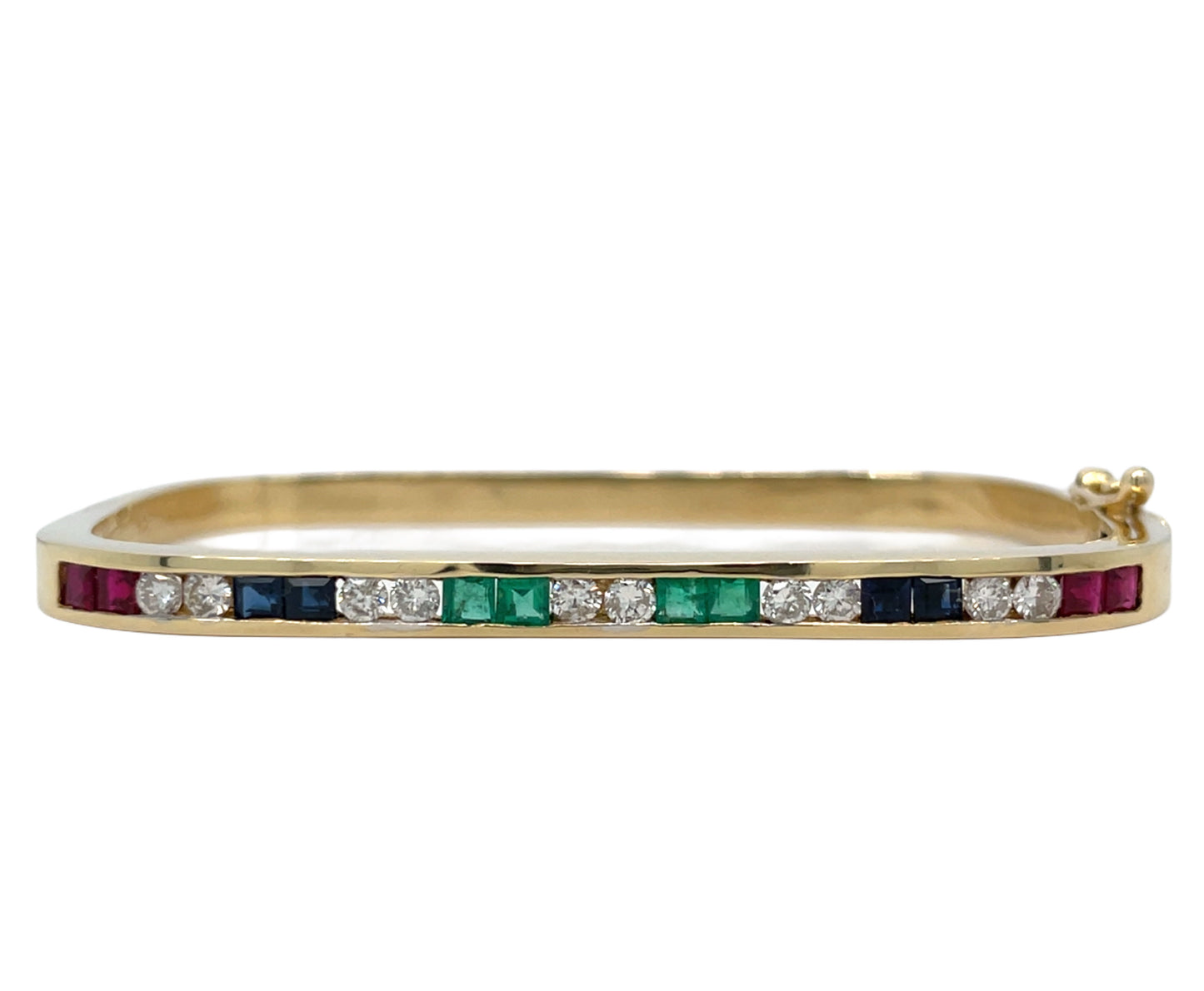 Ruby, Emerald, Sapphire & Diamond Bangle Bracelet