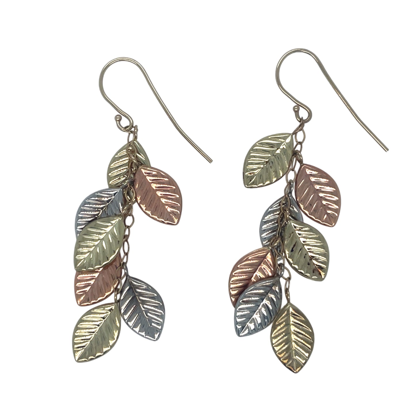 Tricolor Gold Leaves Dangle Earrings