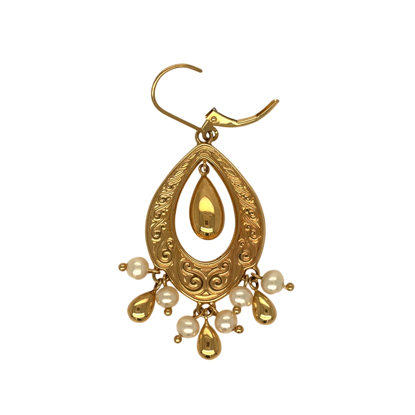 Ornate Gold Earrings with Pearl "Fringe"