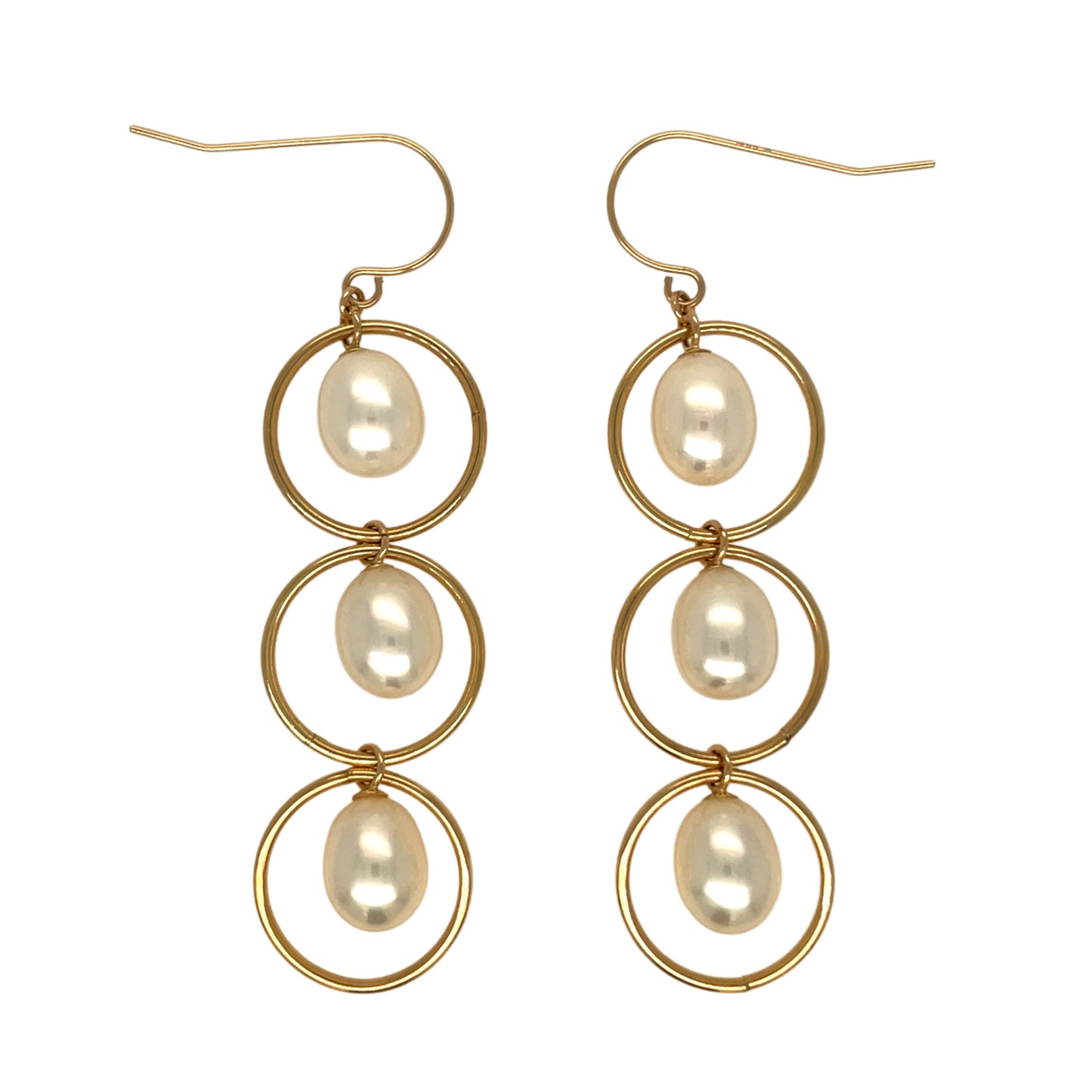 3 Ring Pearl Dangle Earrings