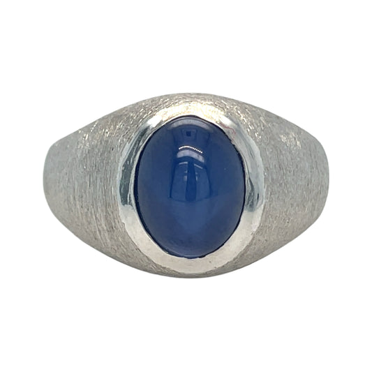 9 x 7mm Oval Blue Star Sapphire Ring Satin Finish