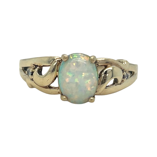 Oval Opal 8 x 6mm & 2 Diamond Ring