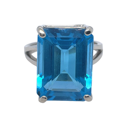 16x12 Emerald Cut Blue Topaz Ring