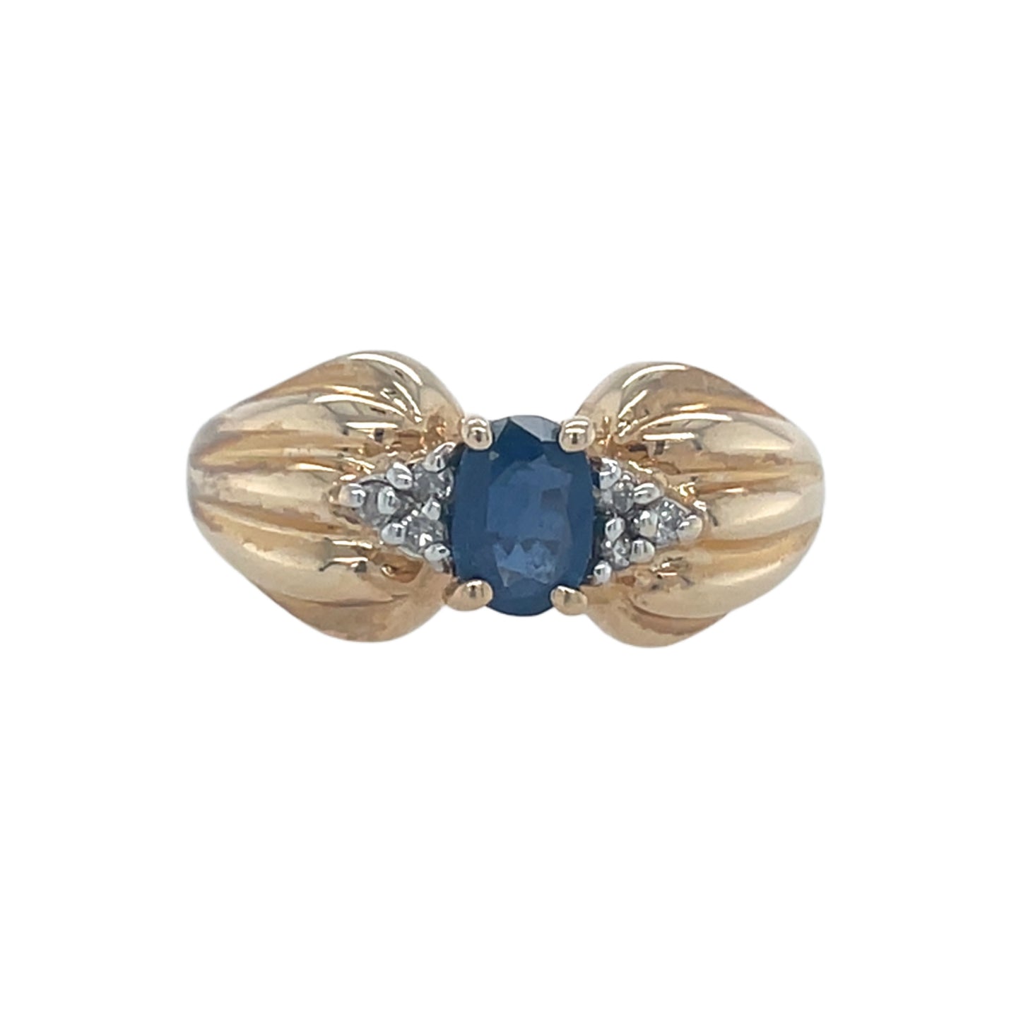 Oval Sapphire & 6 Diamond Bow Shape Ring