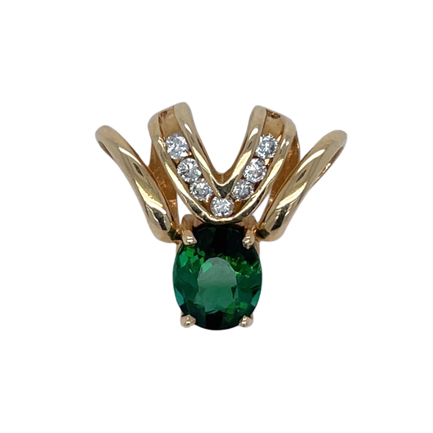 Diamond V Slide w/ Oval Green Stone