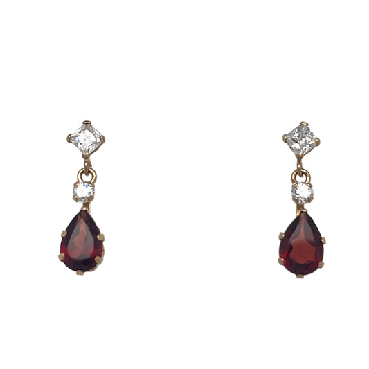 Pearshape Garnet & CZ Dangle Earrings