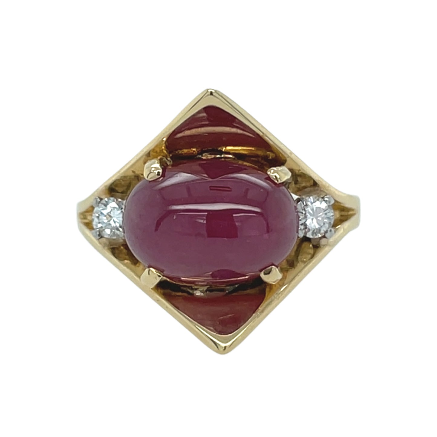Cabachon Natural Ruby Ring w/ 2 Diamonds