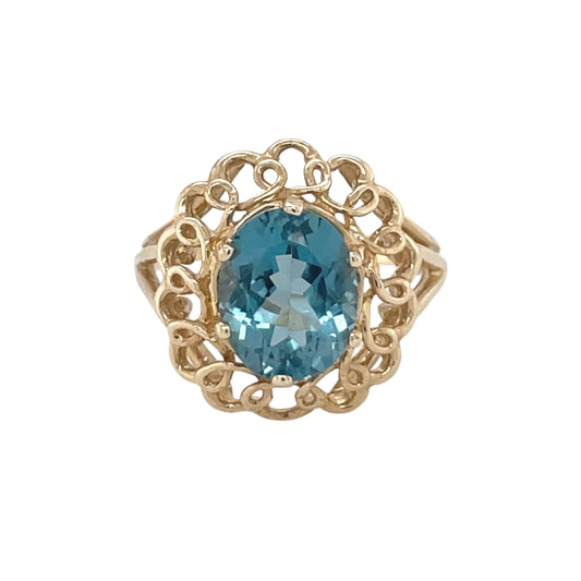 Oval Blue Topaz Filagree Ring