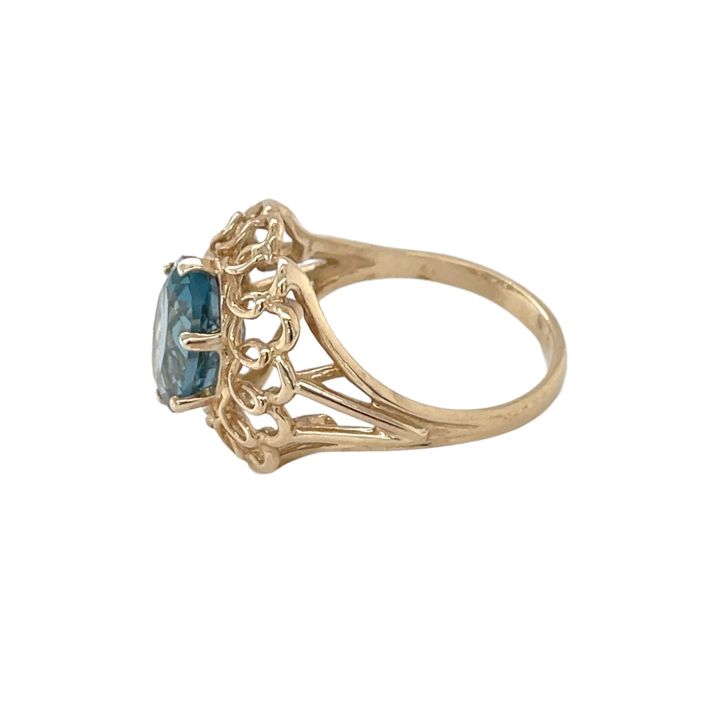 Oval Blue Topaz Filagree Ring