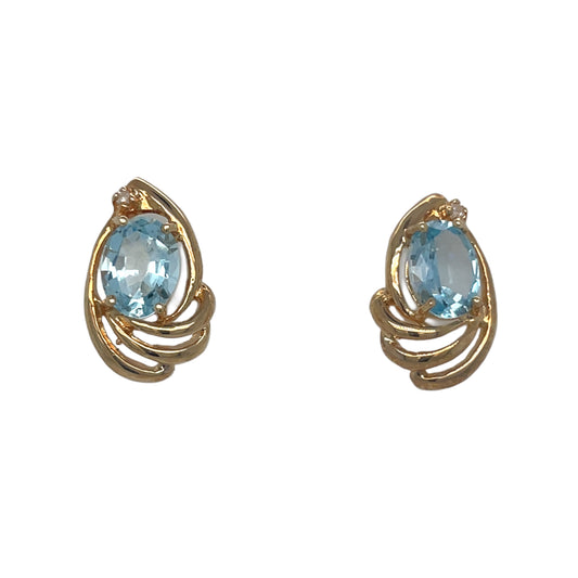 Oval Blue Topaz & 2 Diamond Earrings